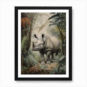 Grey Rhino Walking Through The Leafy Nature 1 Art Print