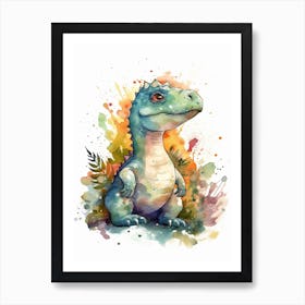 Saurophaganax Cute Dinosaur Watercolour 1 Art Print