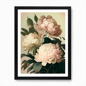 Command Performance Peonies Vintage Sketch Art Print