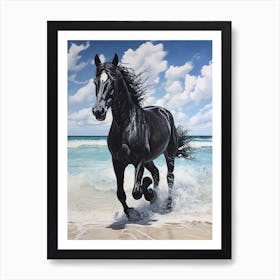 A Horse Oil Painting In Pink Sands Beach, Bahamas, Portrait 4 Art Print