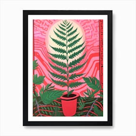 Pink And Red Plant Illustration Boston Fern 2 Art Print
