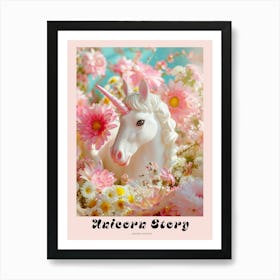 Toy Unicorn Surrounded By Flowers 2 Poster Art Print