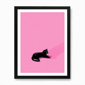 Black Cat On Pink Background 1 Art Print