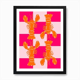 Lobster Tile Orange On Pink Art Print