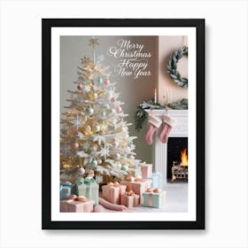 Merry Christmas Happy New Year Art Print