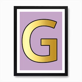 Letter G Gold Alphabet Lilac Art Print