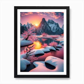 Snowy Mountains At Sunset Art Print