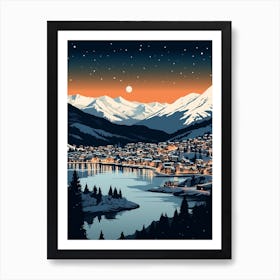 Winter Travel Night Illustration Queenstown New Zealand 2 Art Print