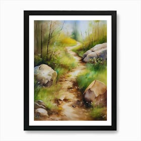 Path In The Woods.Canada's forests. Dirt path. Spring flowers. Forest trees. Artwork. Oil on canvas.20 Art Print