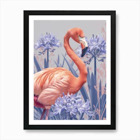 Andean Flamingo And Agapanthus Minimalist Illustration 2 Art Print