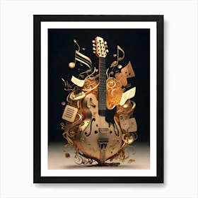 Guitar Surrounded By Music Notes Art Print