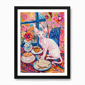 Tea Time With A Sphynx Cat 4 Art Print