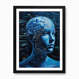 Abstract Painting Of A Cybernetic Human Head Integrating Seamlessly With A Futuristic Security Conce 2 1 Art Print