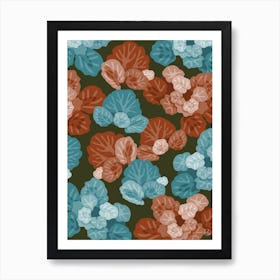 Chocolate Brown And Turquoise Saxifraga Leaves Art Print