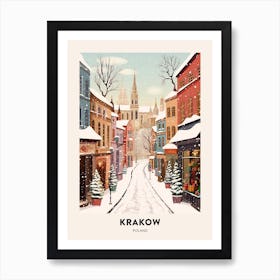 Vintage Winter Travel Poster Krakow Poland 3 Art Print