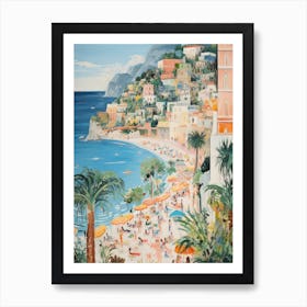 Positano, Amalfi Coast   Italy Beach Club Lido Watercolour 5 Art Print