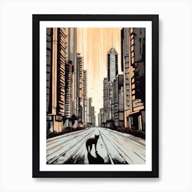 Painting Of Dubai United Arab Emirates With A Cat In The Style Of Line Art 1 Art Print