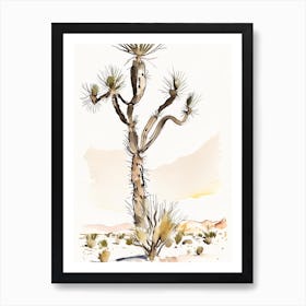 Joshua Tree By Desert Spring Minimilist Watercolour  (5) Art Print