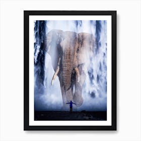 Giant Elephant In Waterfall Art Print