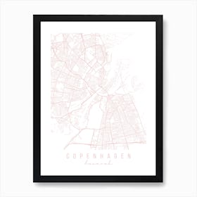 Copenhagen Denmark Light Pink Minimal Street Map Art Print