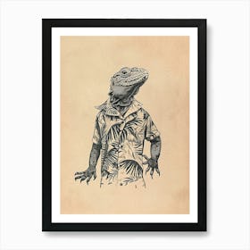 Lizard In A Floral Shirt Block Print 1 Art Print