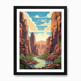 Zion Narrows Usa 2 Vintage Travel Illustration Art Print