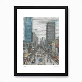 Seoul South Korea Drawing Pencil Style 1 Travel Poster Art Print