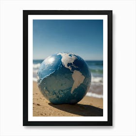 Earth Globe On The Beach 1 Art Print