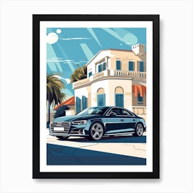A Audi A4 In French Riviera Car Illustration 1 Art Print