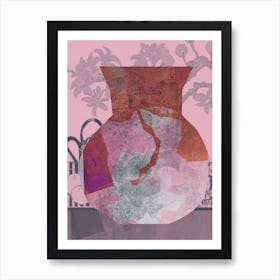 Abstract Still Life With Urn, Terra Cotta, Indigo And Lilac, Collage No.12923-05 Art Print