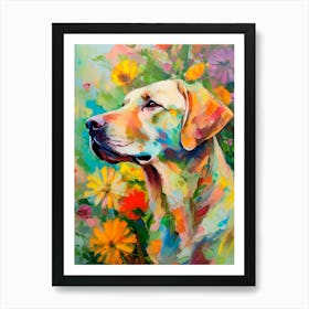 Thoughtful Labrador With Lush Flowers Art Print