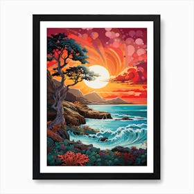 Coral Beach Australia At Sunset, Vibrant Painting 9 Art Print