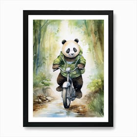 Panda Art Biking Watercolour 3 Art Print