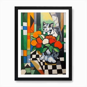 Lilies With A Cat 2 Cubism Picasso Style Art Print