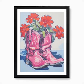 A Painting Of Cowboy Boots With Red Flowers, Fauvist Style, Still Life 7 Art Print