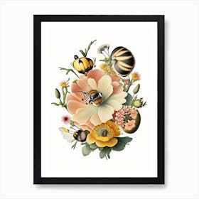 Flower With Bees 2 Vintage Art Print