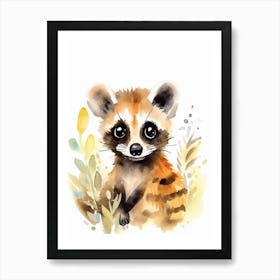 Watercolour Jungle Animal Baby Coati 4 Art Print
