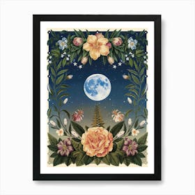 Moon And Flowers 2 Art Print