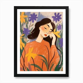 Woman With Autumnal Flowers Bluebell 1 Art Print