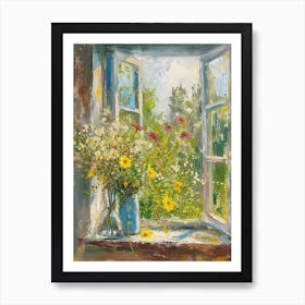 Forget Me Not Flowers On A Cottage Window 4 Art Print