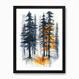 Pine Trees In The Forest Art Print