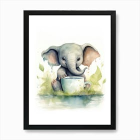 Elephant Painting Drinking Tea Watercolour 4 Art Print
