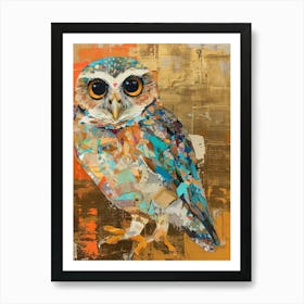 Baby Owl Gold Effect Collage 2 Art Print