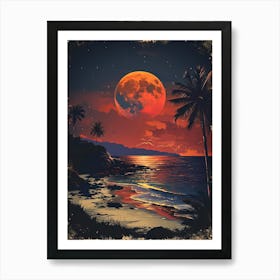 Full Moon On The Beach Art Print