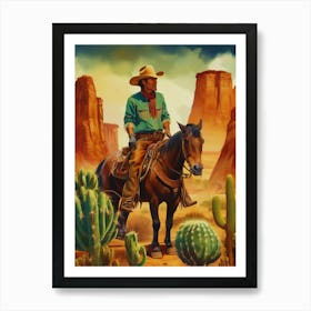 Cowboy in the desert with cactus.8 Art Print