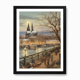 Vintage Winter Illustration Cologne Germany 2 Art Print