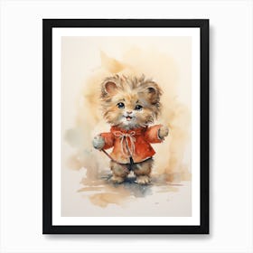 Dancing Watercolour Lion Art Painting 2 Art Print