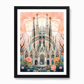 La Sagrada Família   Barcelona, Spain   Cute Botanical Illustration Travel 0 Art Print