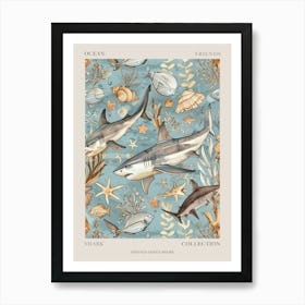 Pastel Blue Isistius Genus Shark Illustration Poster Art Print