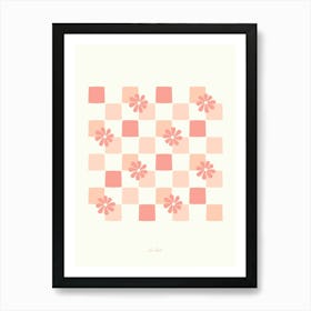 Peach Pink Daisy Checkerboard Art Print